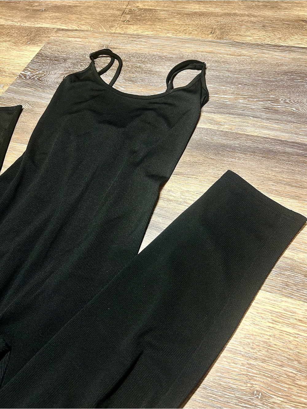 Black Ribbed Flare Leg Jumpsuit Cross Back Strappy One Piece